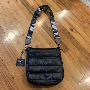 Black Nylon Quilted Crossbody with Metallic Camo Adjustable Strap